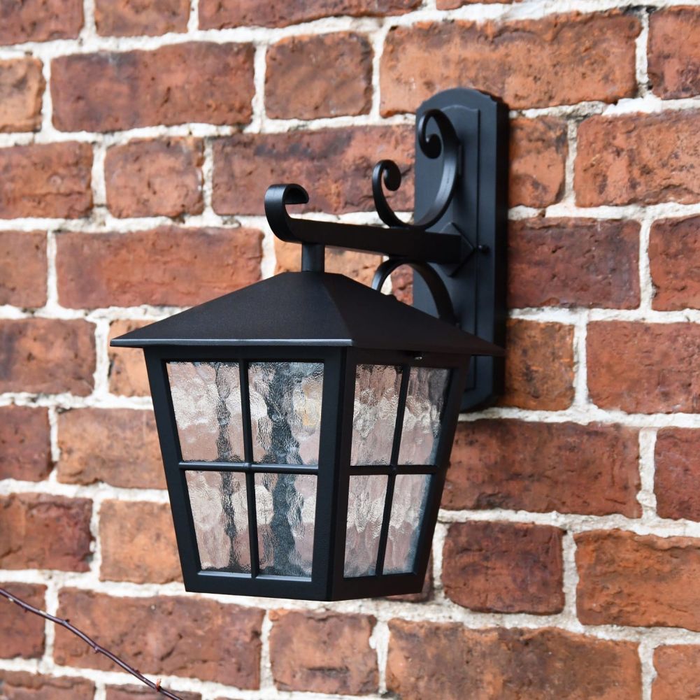 Black Traditional Top Fix Wall Lantern with Ornate Bracket