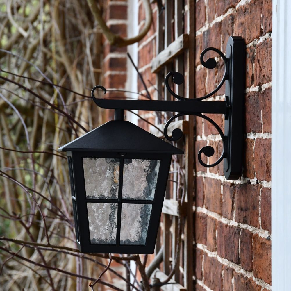 Black Traditional Top Fix Wall Lantern with Ornate Bracket