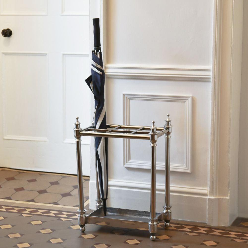 Traditional Antique Nickel Umbrella Stand In Situ