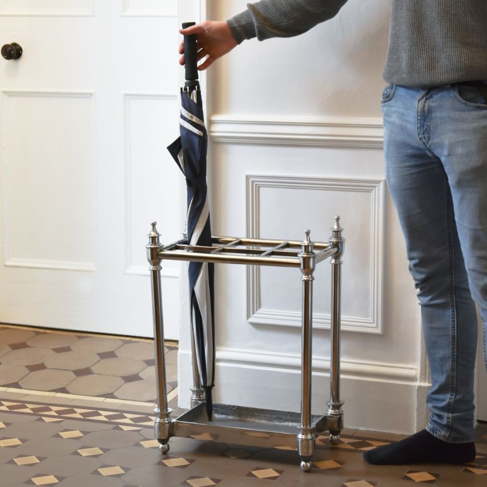Traditional Antique Nickel Umbrella Stand Scale View