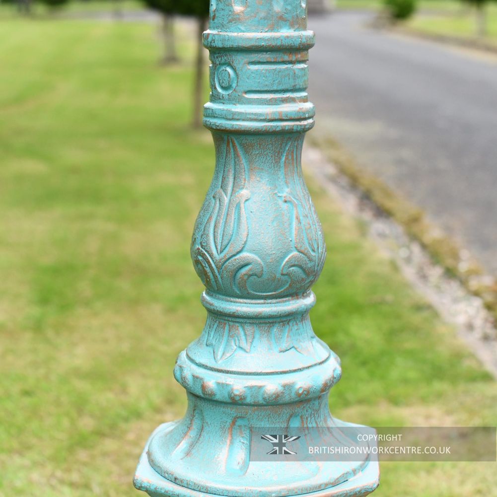 Antique Light Blue Ornate Swan Neck Cast Iron Lamp Post - 2.5m - Base