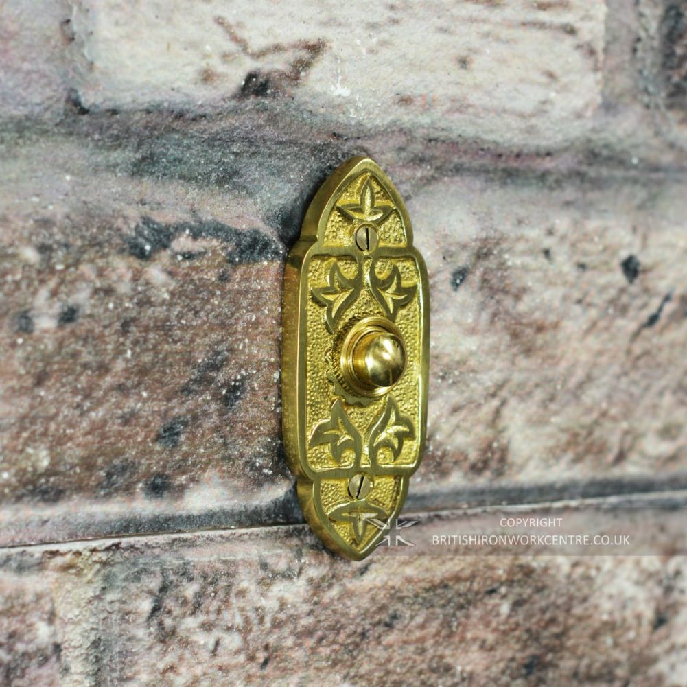 Edensor Park Polished Brass Ornate Bell Push Fitted To Brick Wall