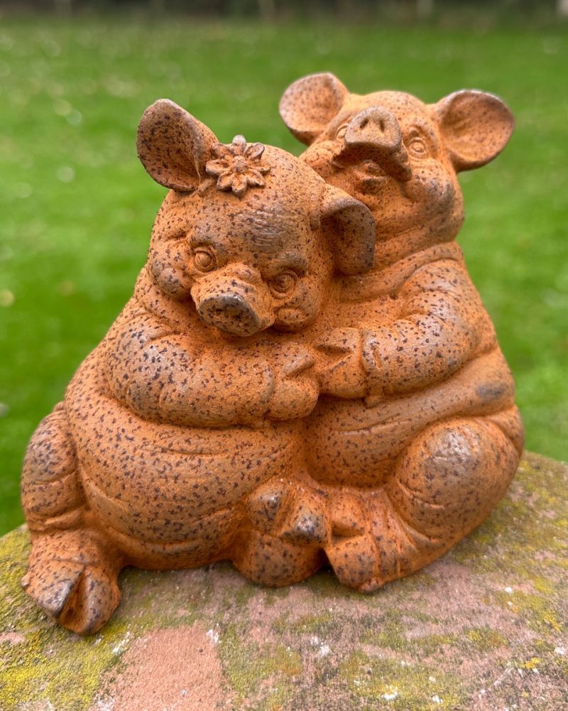Rustic Cast Iron 'Truffle & Trotter' The Pigs Garden Sculpture