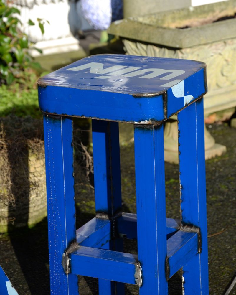 'Eiffel' Recycled Oil Drum Garden Furniture Set Blue Stool