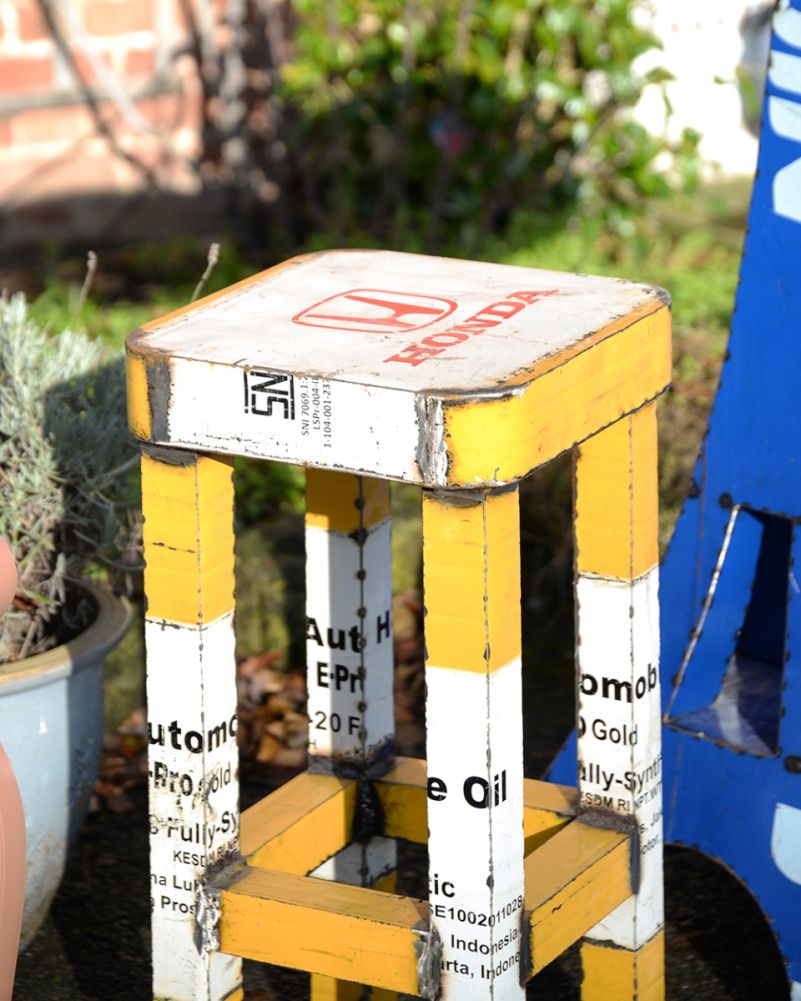 'Eiffel' Recycled Oil Drum Garden Furniture Set Yellow Stool