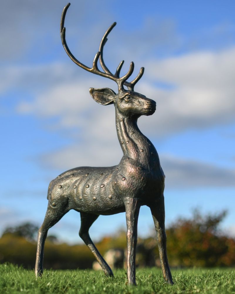 Ely cast aluminium buck garden sculpture front profile