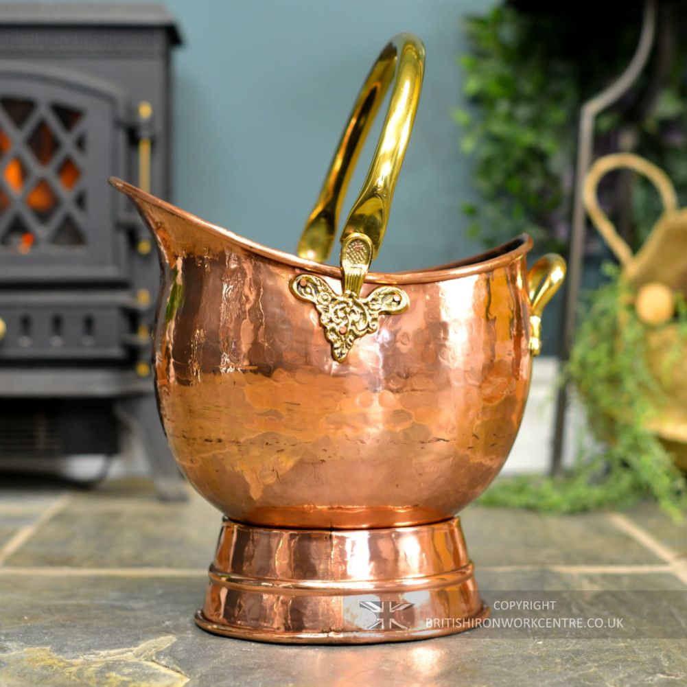 Large Hammered Copper Fireside Coal Bucket