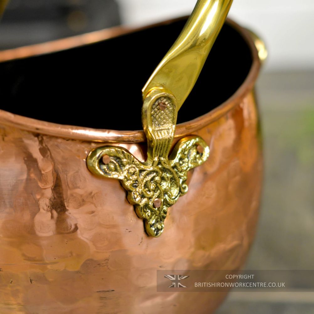 Large Copper & Brass Fireplace Scuttle - Close up of Detail