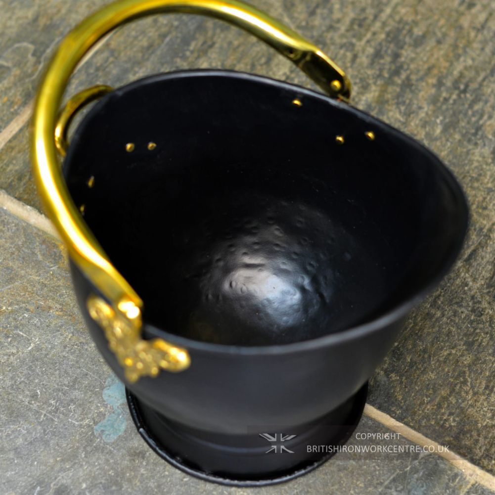 Medium Black Iron & Brass Coal Bucket