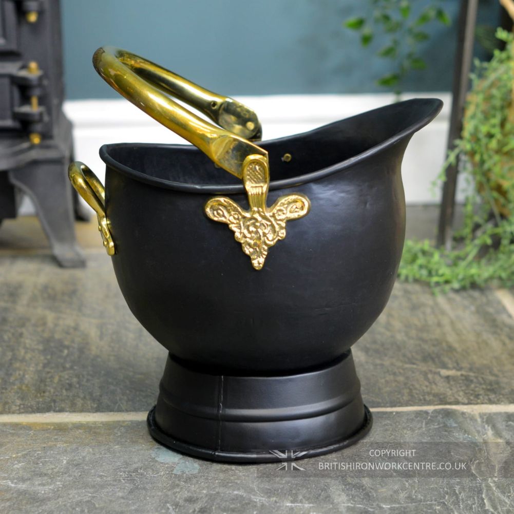 Medium Black Iron & Brass Coal Bucket