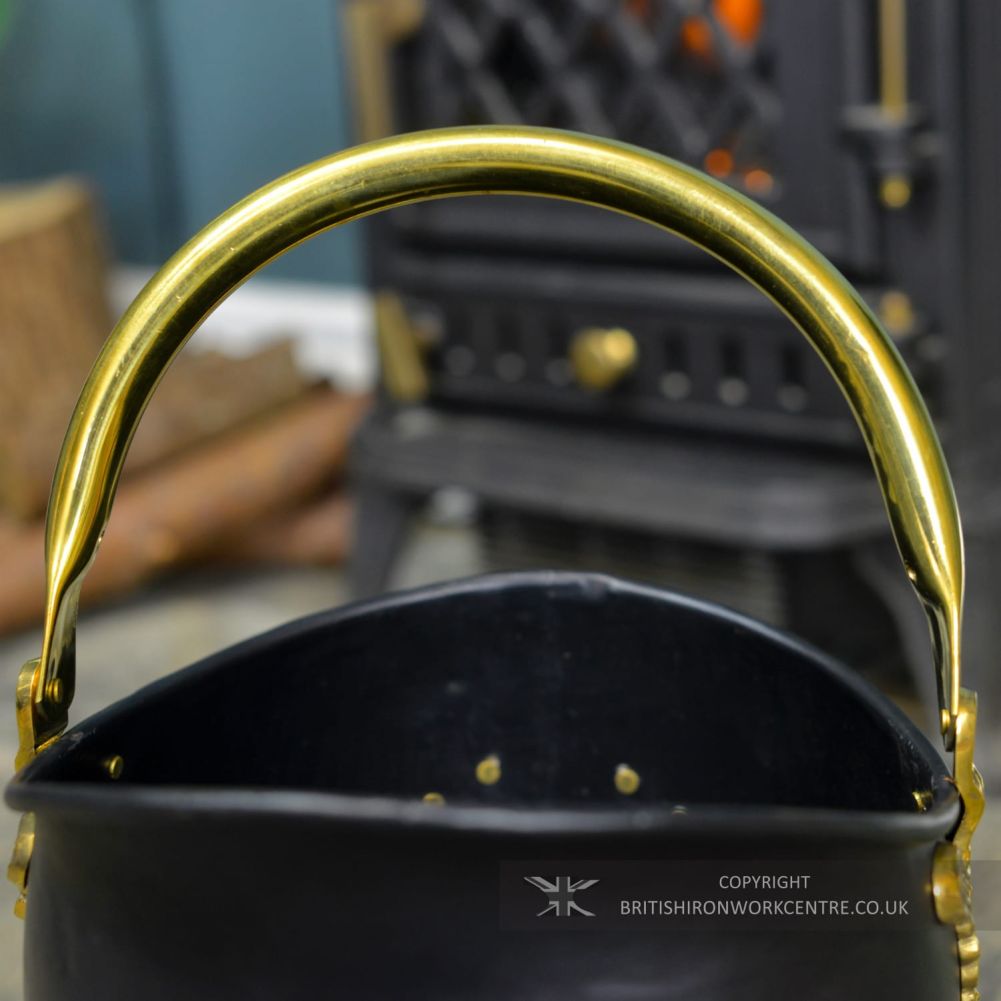 Medium Black Iron & Brass Coal Bucket