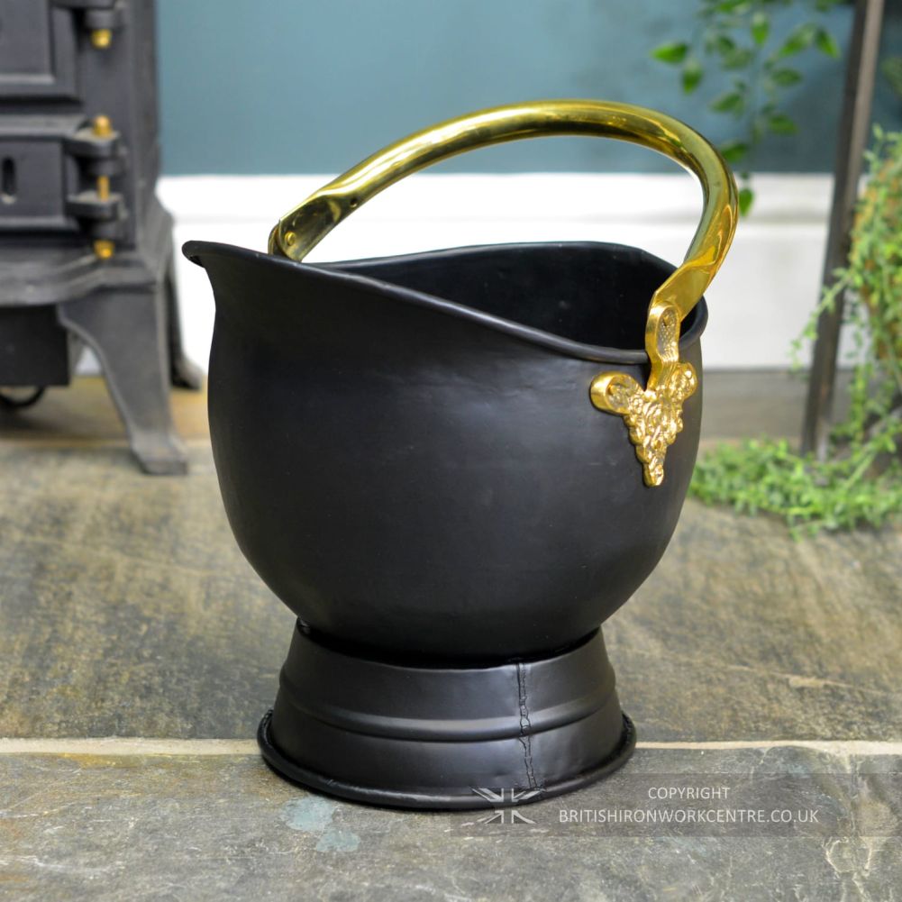 Medium Black Iron & Brass Coal Bucket