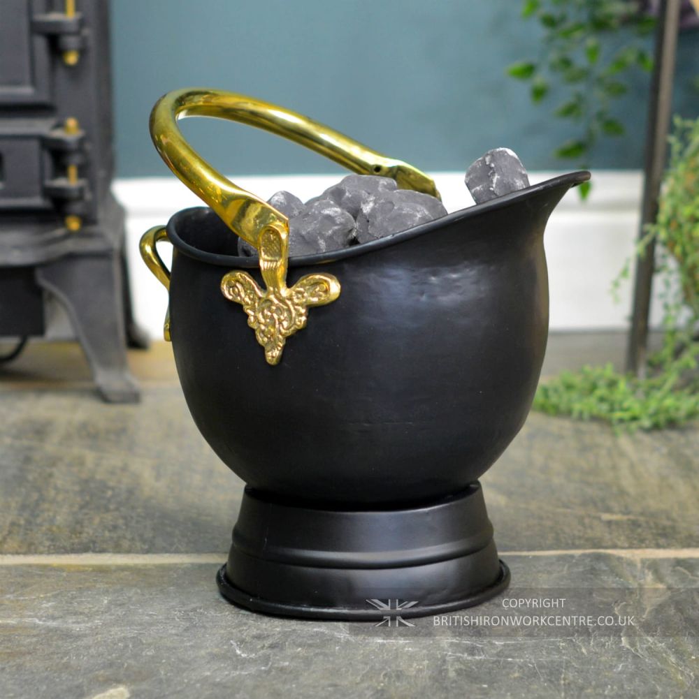 Medium Black Iron & Brass Coal Bucket