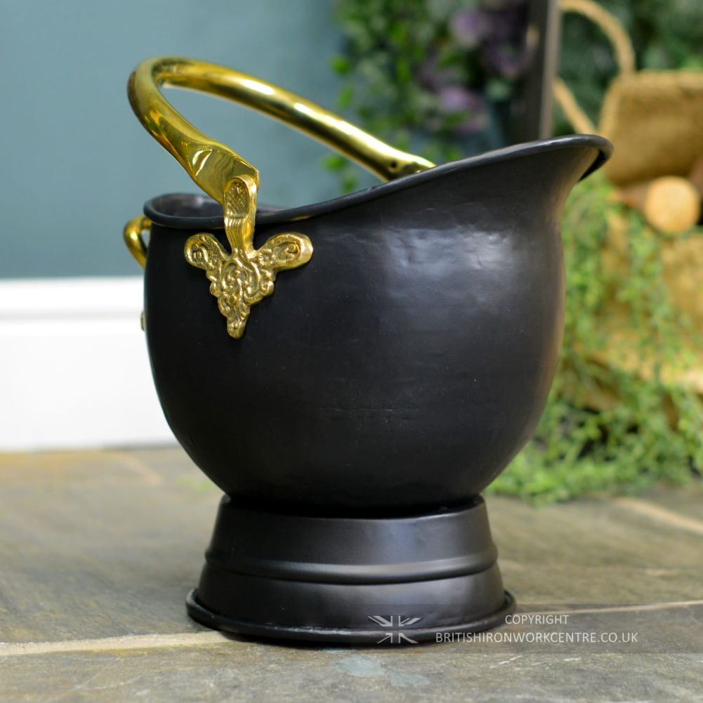 Medium Black Iron & Brass Coal Bucket