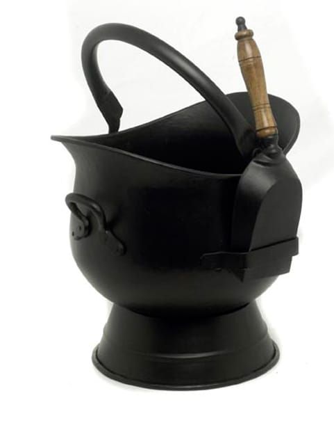 Large Coal Scuttle with Shovel on White Background