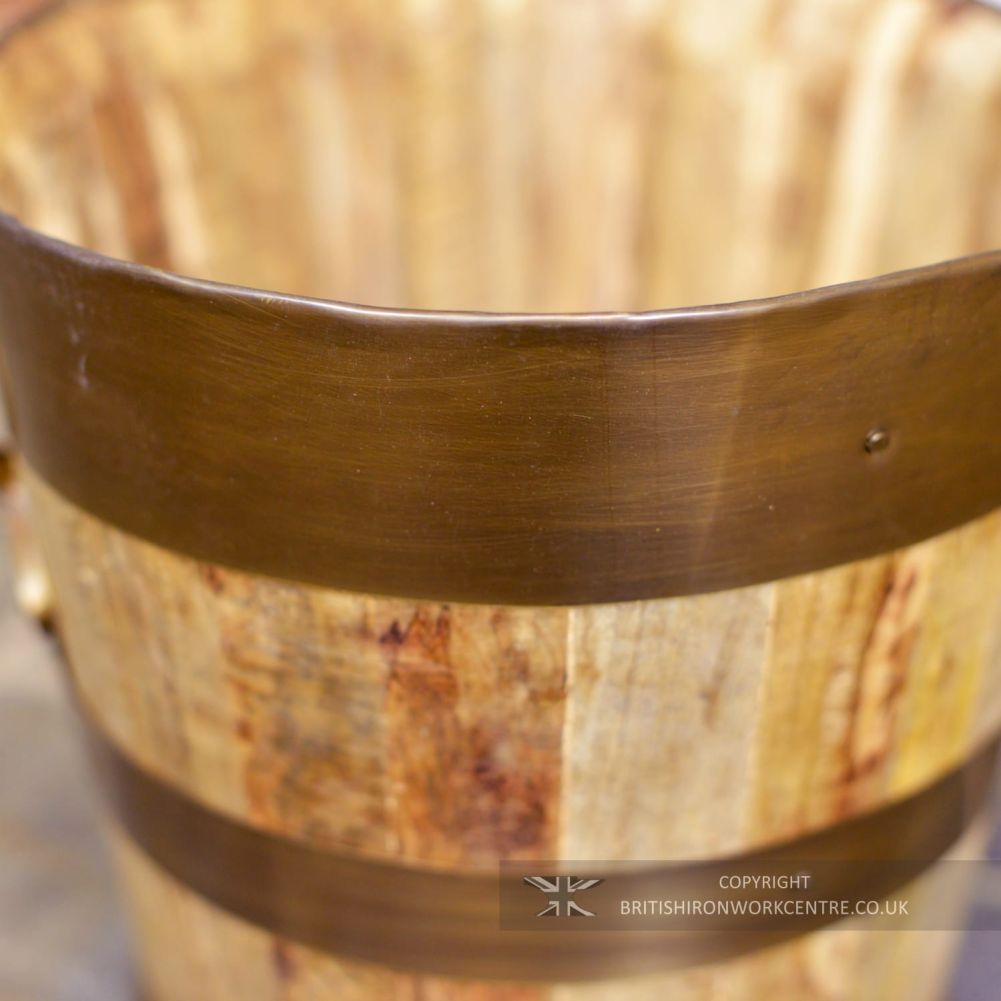 Small Bronze and Wood Log Basket Close Up