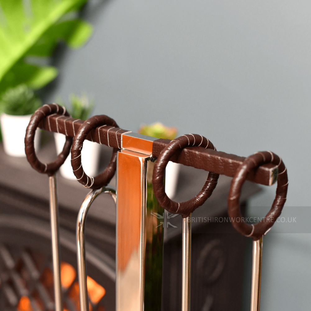 The Harlow Stainless Steel Companion Set - Close Up of Leather Handles 