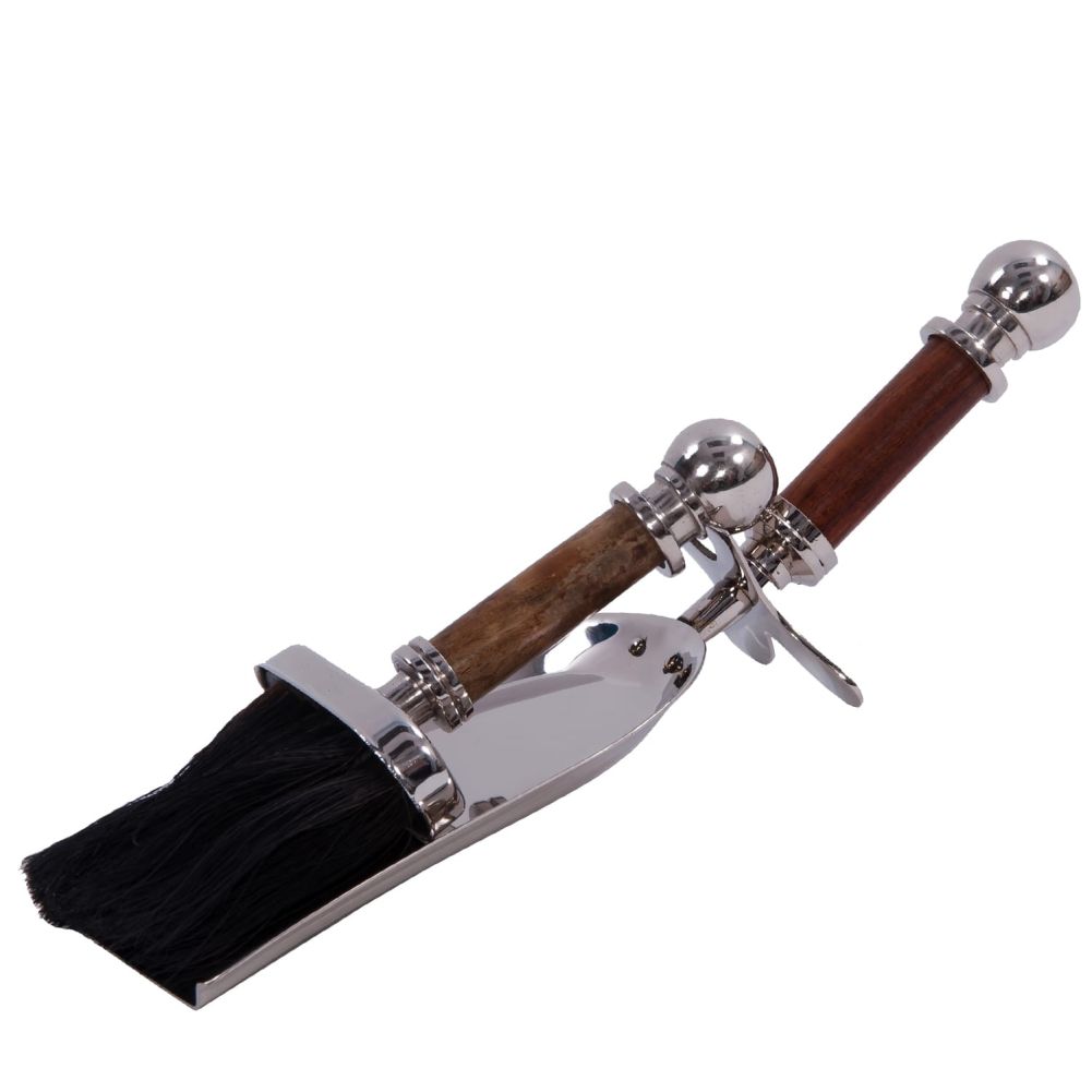 The Bright Chrome Brush Pan Set With Wood Detail