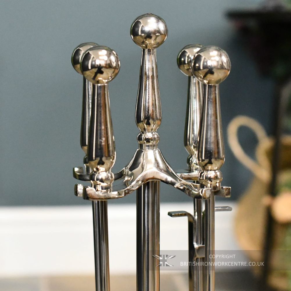 close up of handles for classic polished steel companion set 