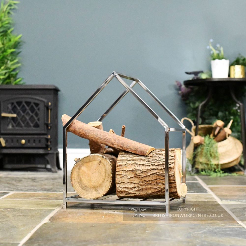 Polished Steel Contemporary Log Basket
