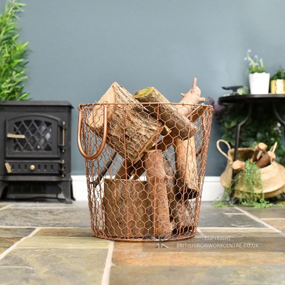Large Gold Finish Wire Design Log Basket