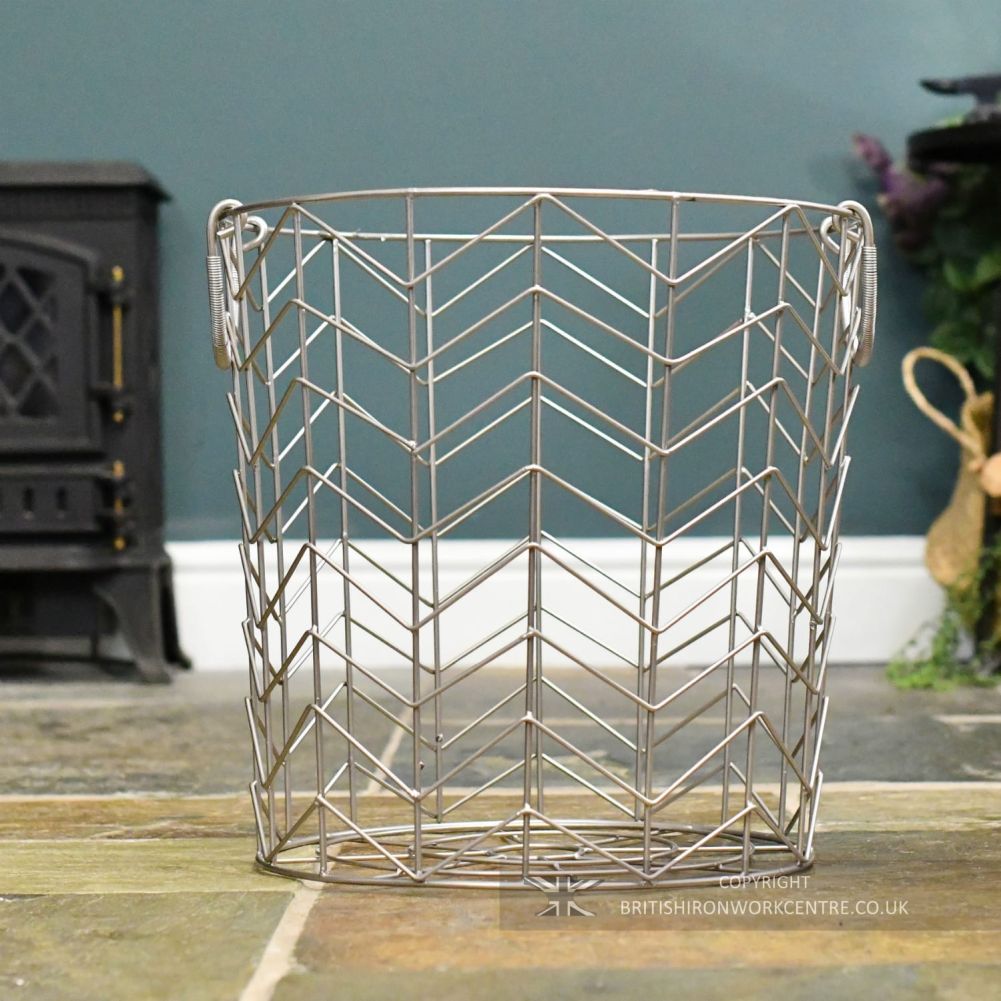 Medium Pewter Finish Wire Design Log Basket