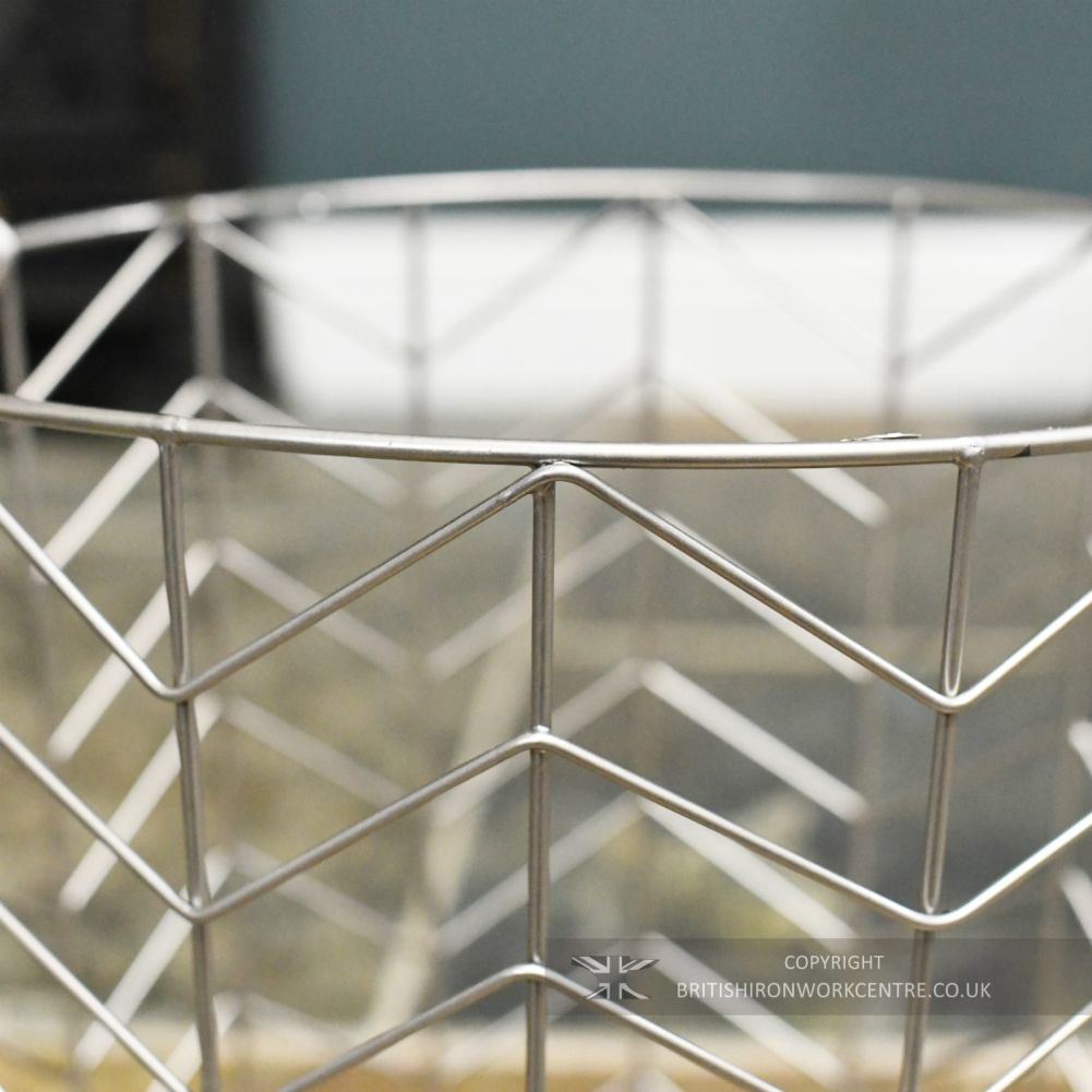 Medium Pewter Finish Wire Design Log Basket