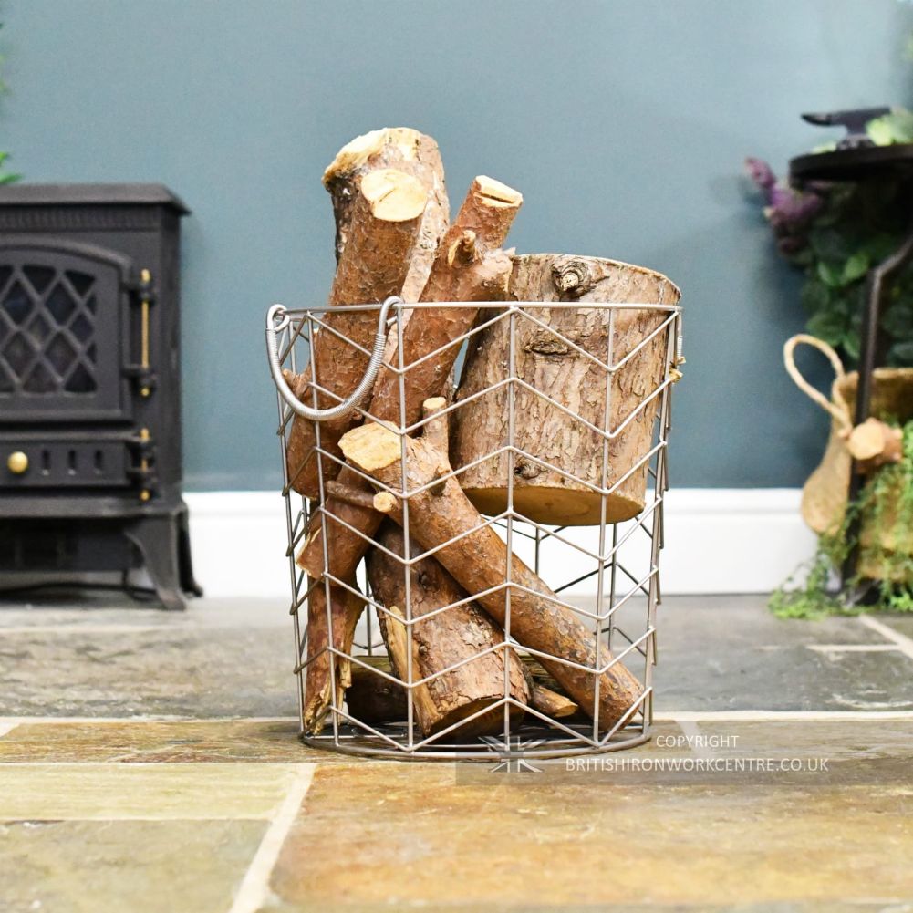 Small Pewter Finish Wire Design Log Basket