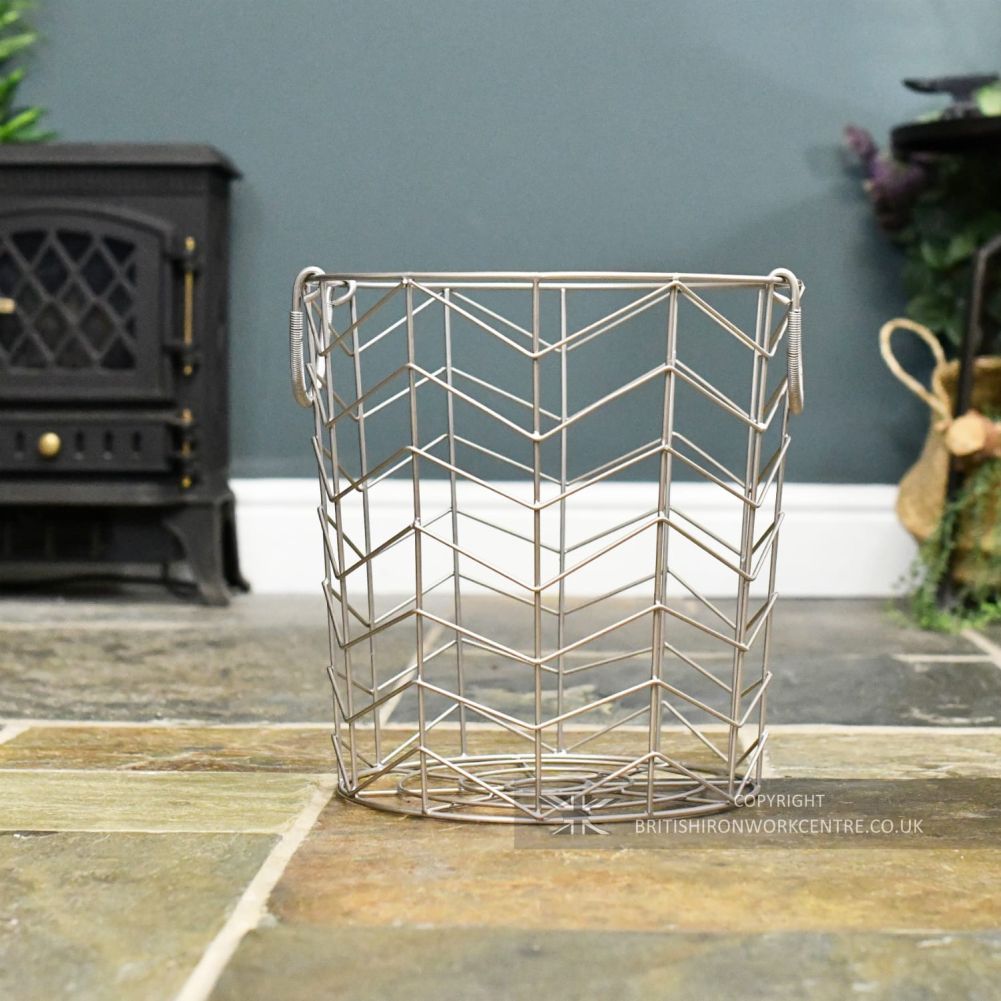 Small Pewter Finish Wire Design Log Basket