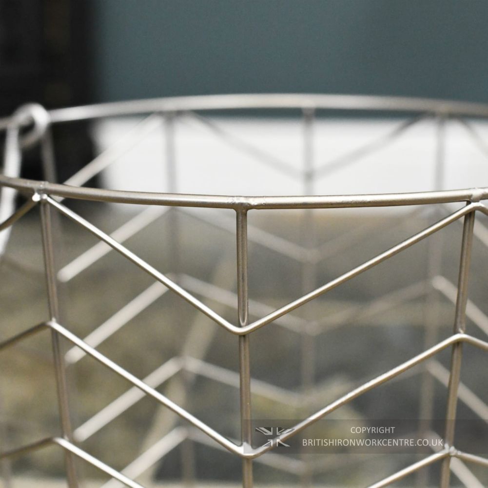 Small Pewter Finish Wire Design Log Basket