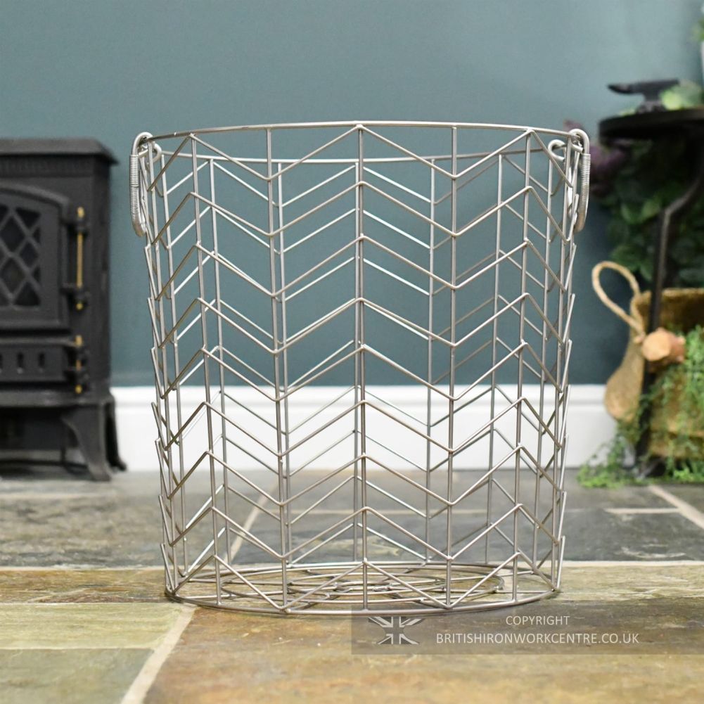 Large Pewter Finish Wire Design Log Basket