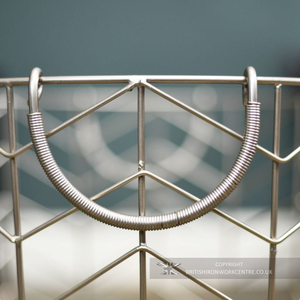 Large Pewter Finish Wire Design Log Basket