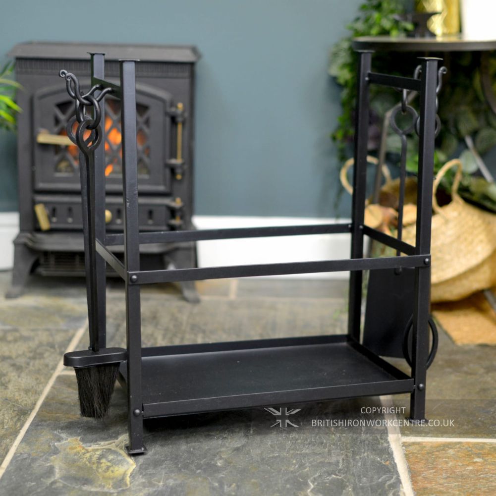 Black Fireside Log Holder with Tools