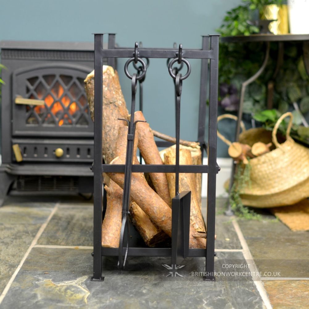 Black Fireside Log Holder with Tools