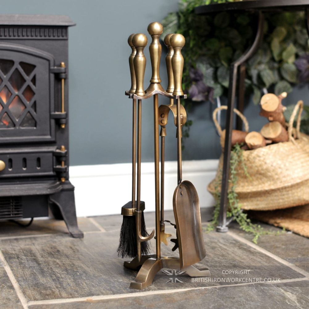 Antique Brass Traditional Fireside Companion Set