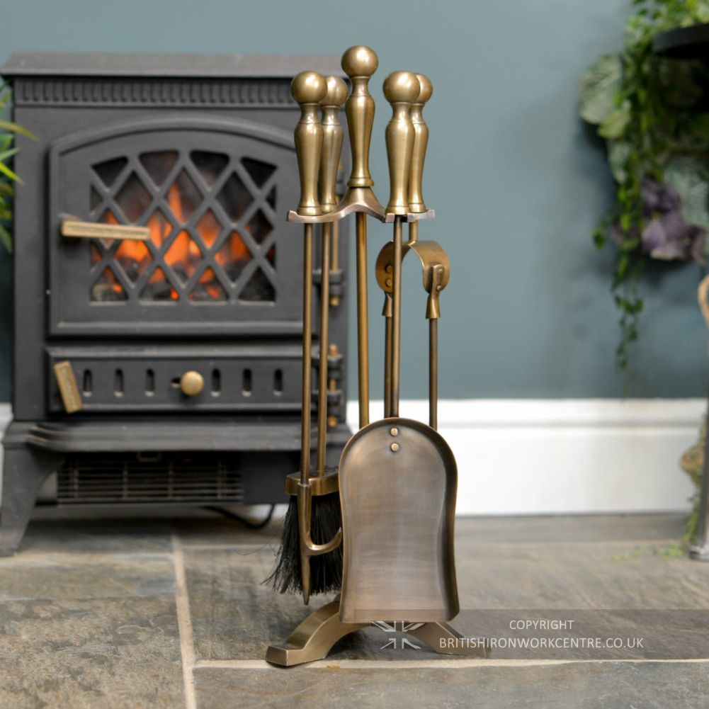 Antique Brass Traditional Fireside Companion Set