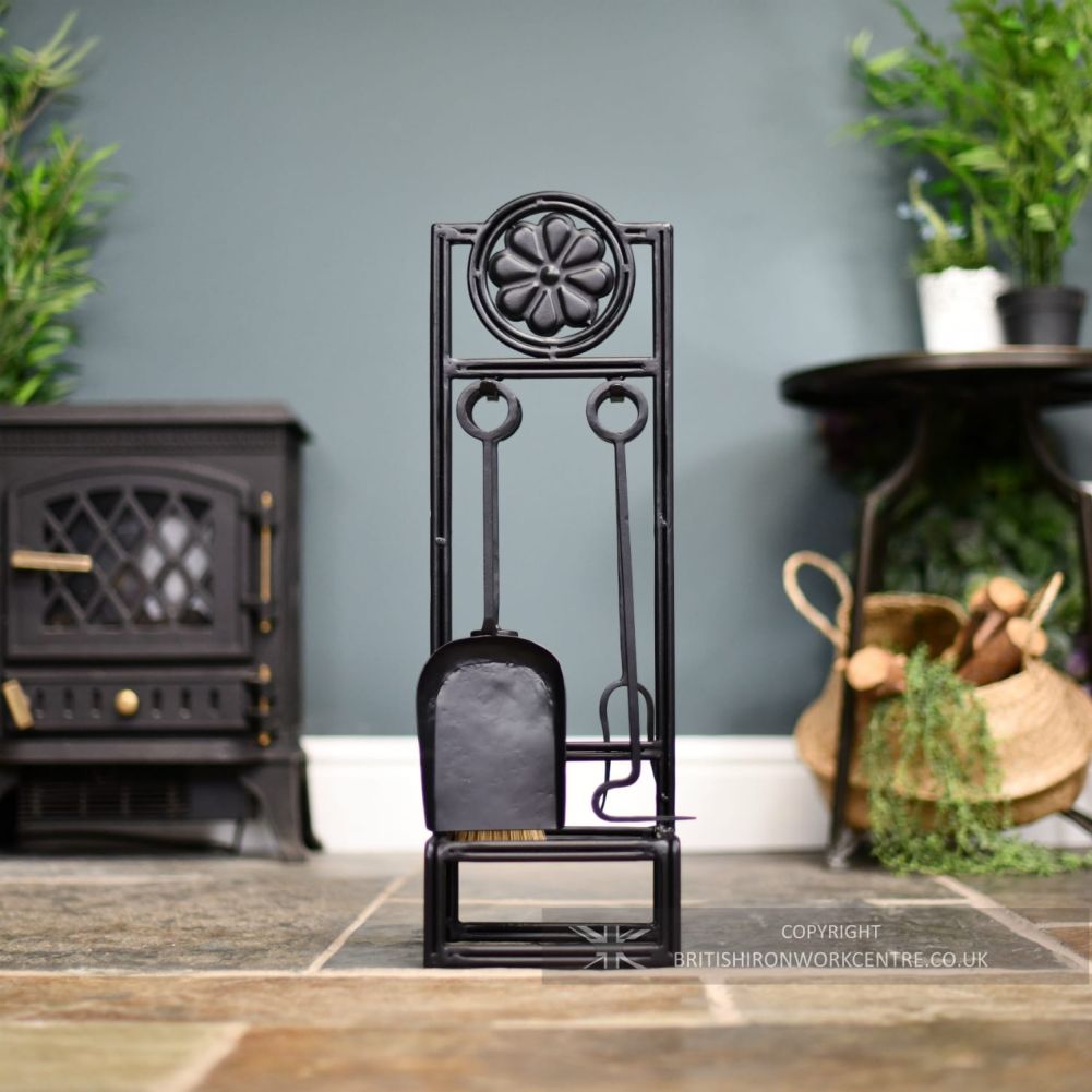 Elegant Black Iron Companion Set 62cm in front of fireplace