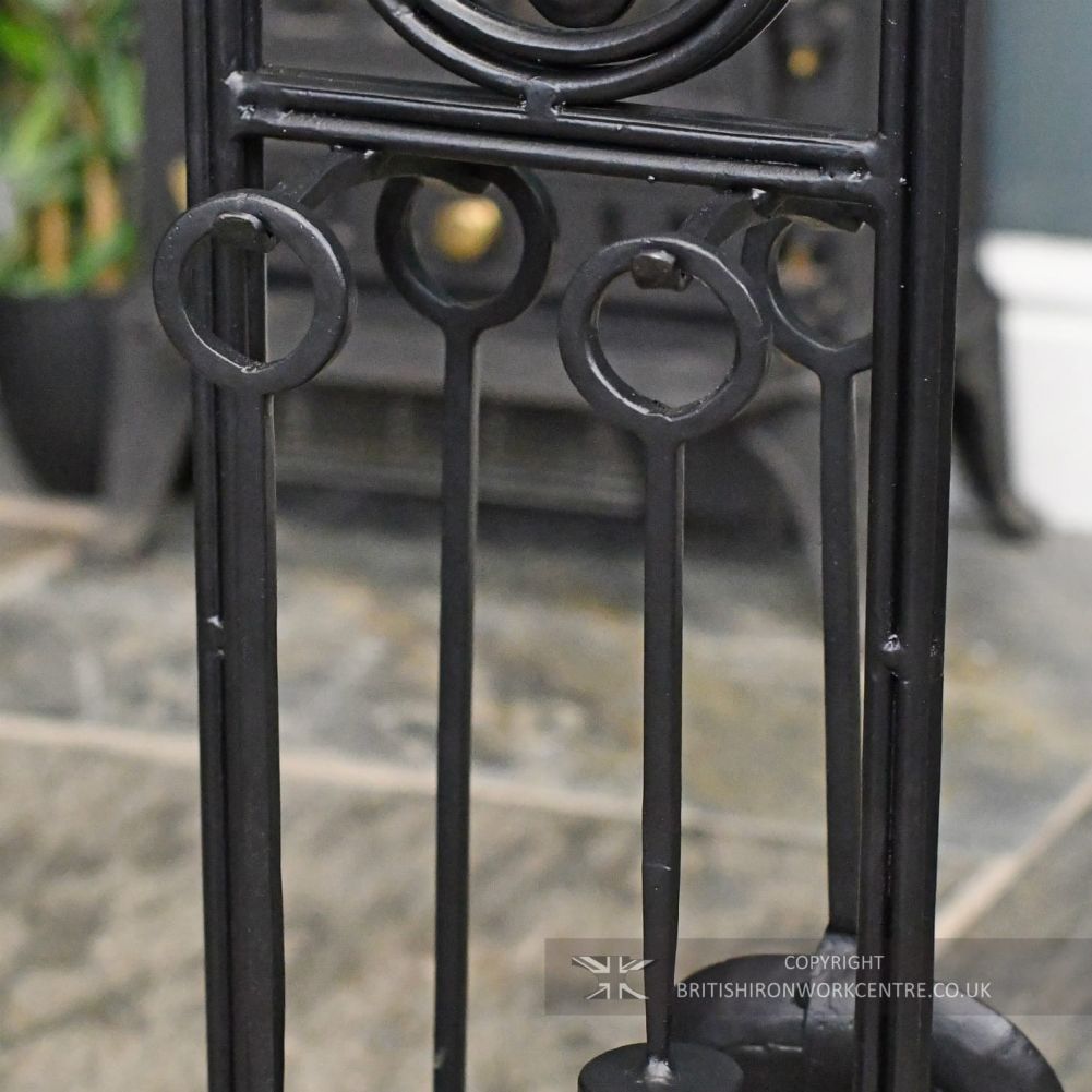 Elegant Black Iron Companion Set 62cm close up on tool handles