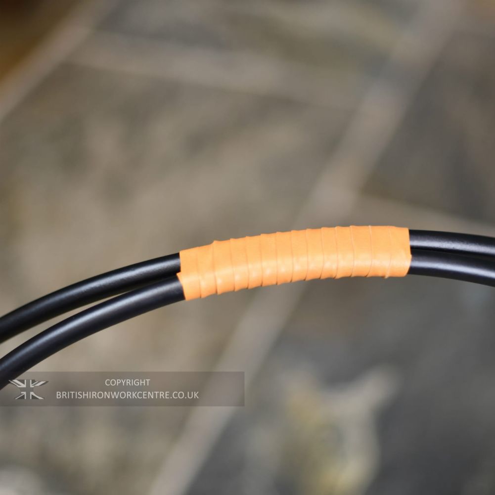 Modern Black Circular Log Basket with Wrapped Brown Handle - 45cm close up of handle 