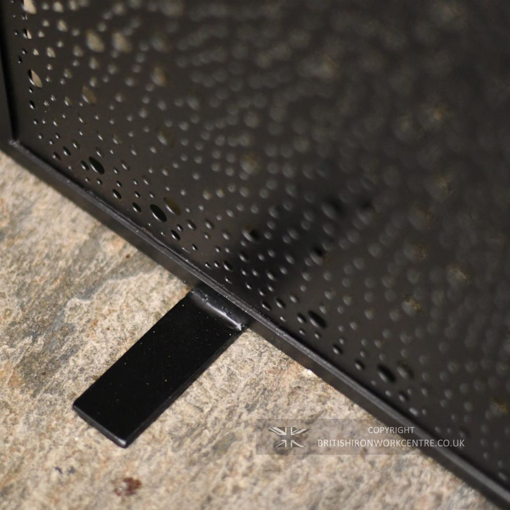 Circular Cut-Out Single Pane Black Fire Screen close up of leg