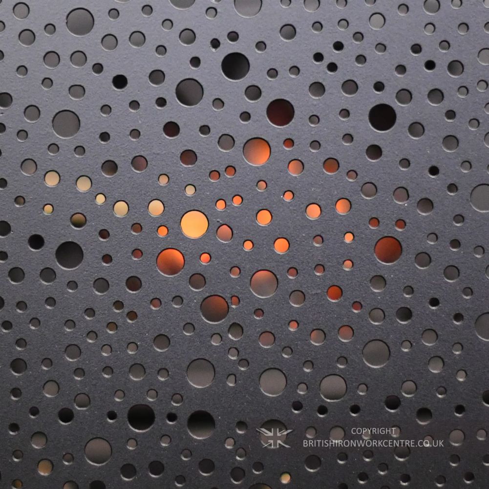 Circular Cut-Out Single Pane Black Fire Screen close up of circle design