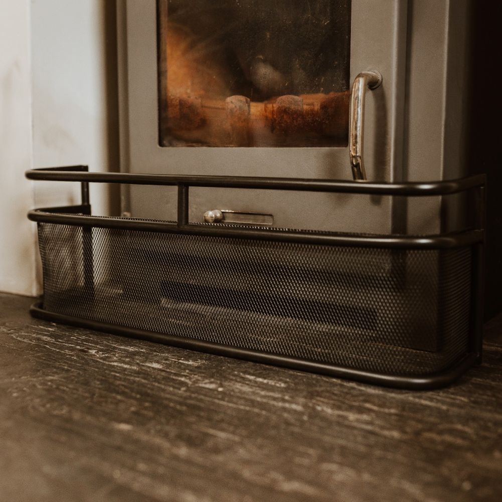 Black Mesh Traditional Fender Guard on Hearth 