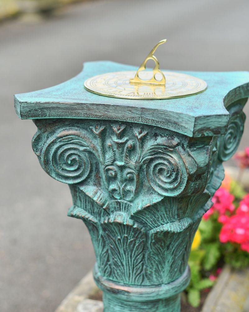'Corinthian' Ornate Verdigris Cast Aluminium Sundial Column Detail