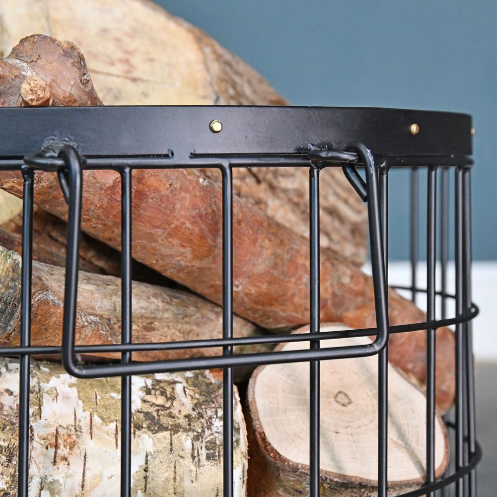 Close-up of the Black Finish on the Wirework Fireside Log Bucket