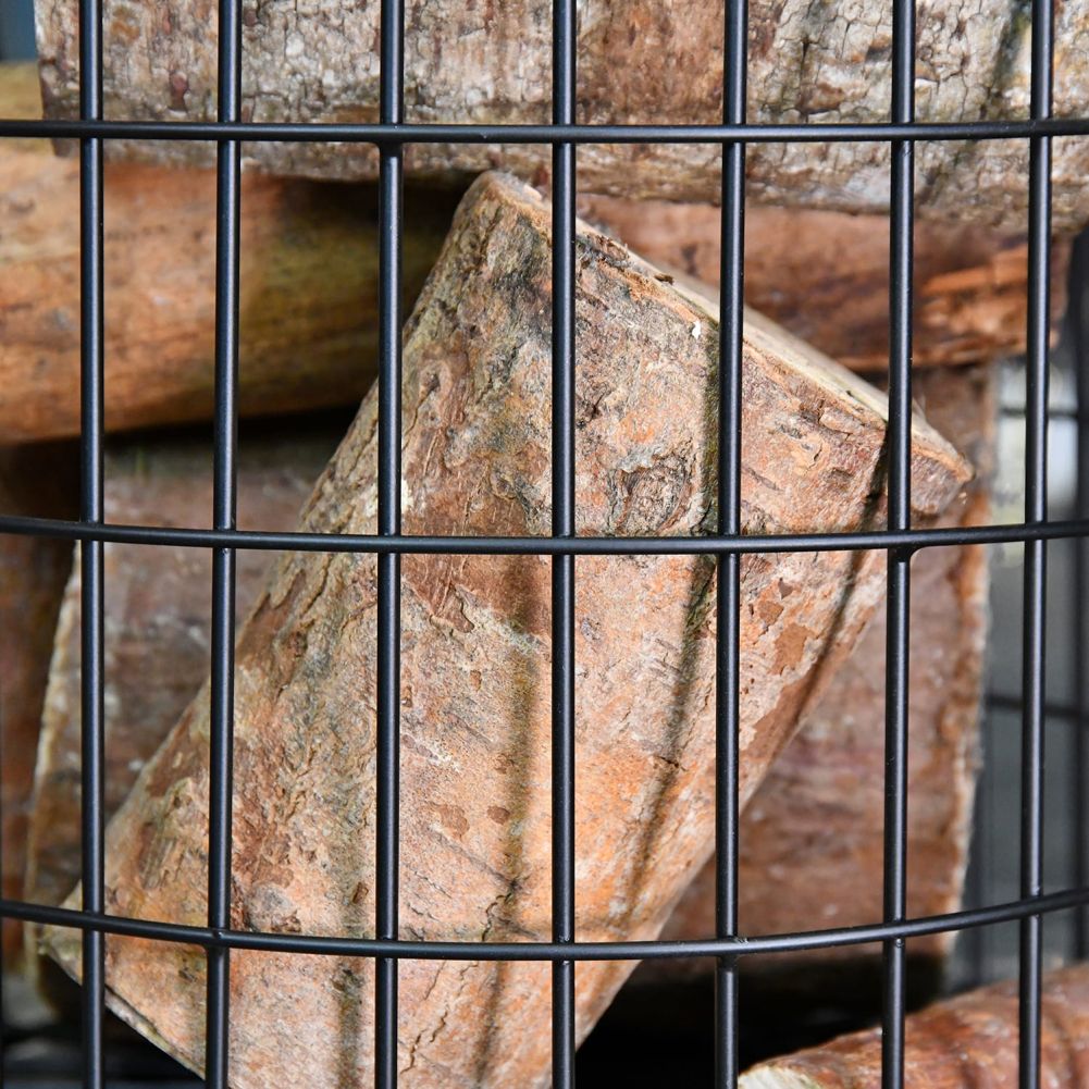 Black Wirework Fireside Log Basket Holding Logs