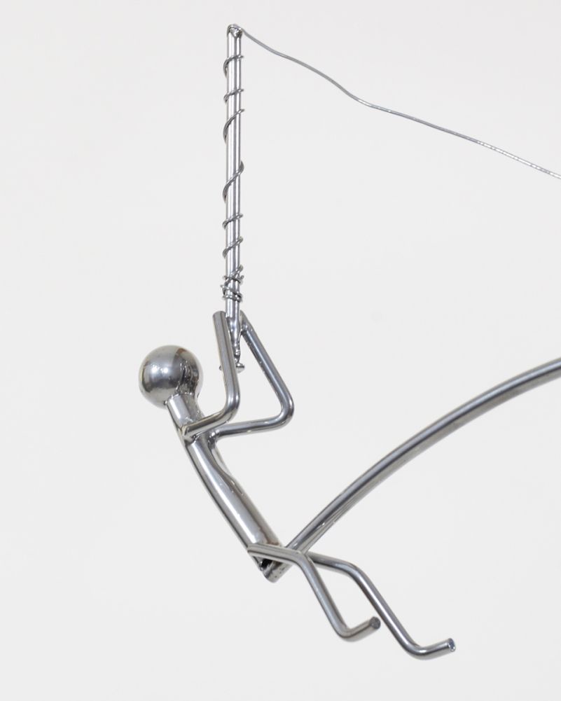 Scrap Metal Chrome Kinetic Balance Sculpture - The Big Catch Close Up