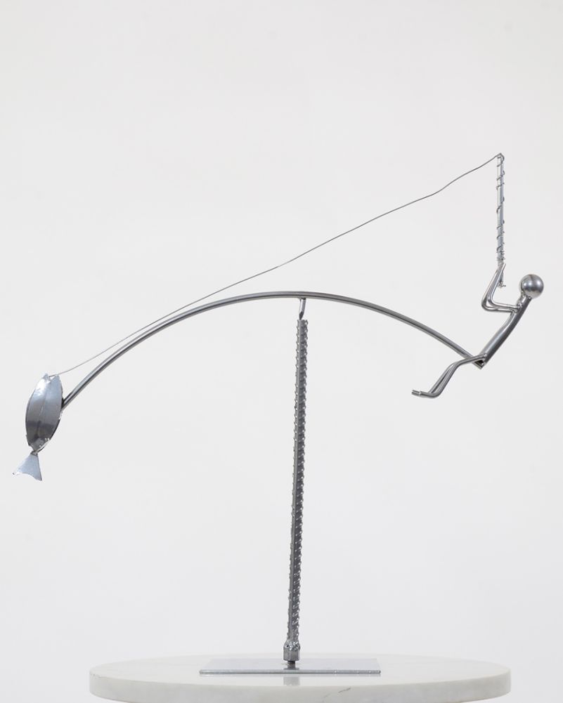 Scrap Metal Chrome Kinetic Balance Sculpture - The Big Catch 
