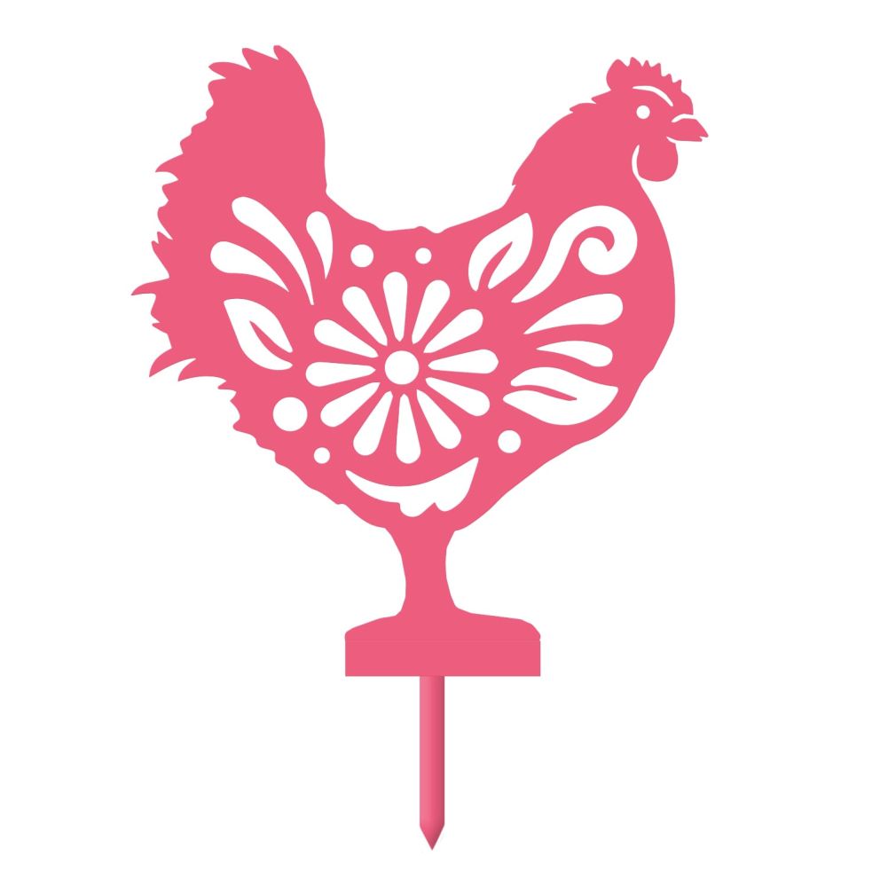 Pink Floral Hen Iron Silhouette On a White Background