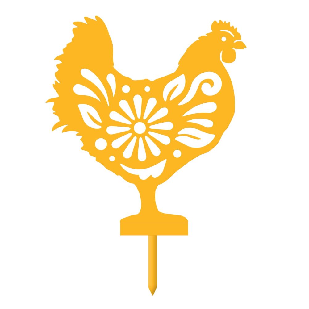 Yellow Floral Hen Iron Silhouette On a White Background