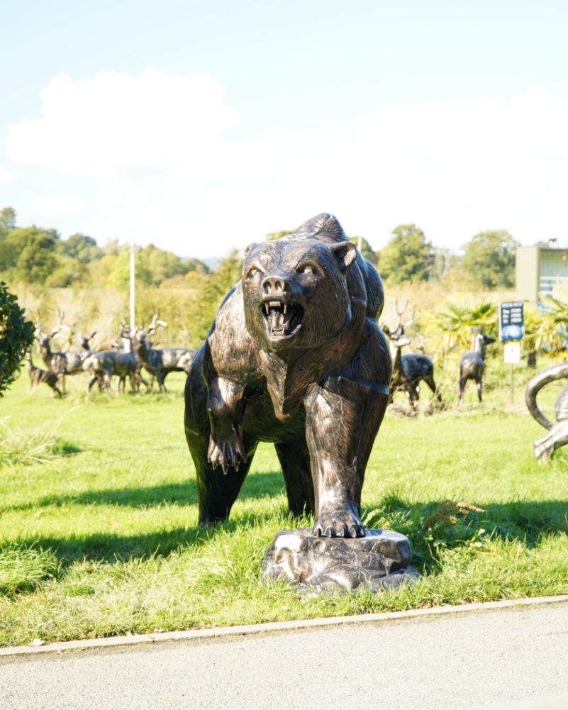'Grizzly' The American Brown Bear Standing On A Rock Antique Bronze Garden Sculpture Far